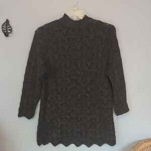 Melyssa Vintage Open Knit Mock Neck Long Line Sweater In Army Green Or Olive L